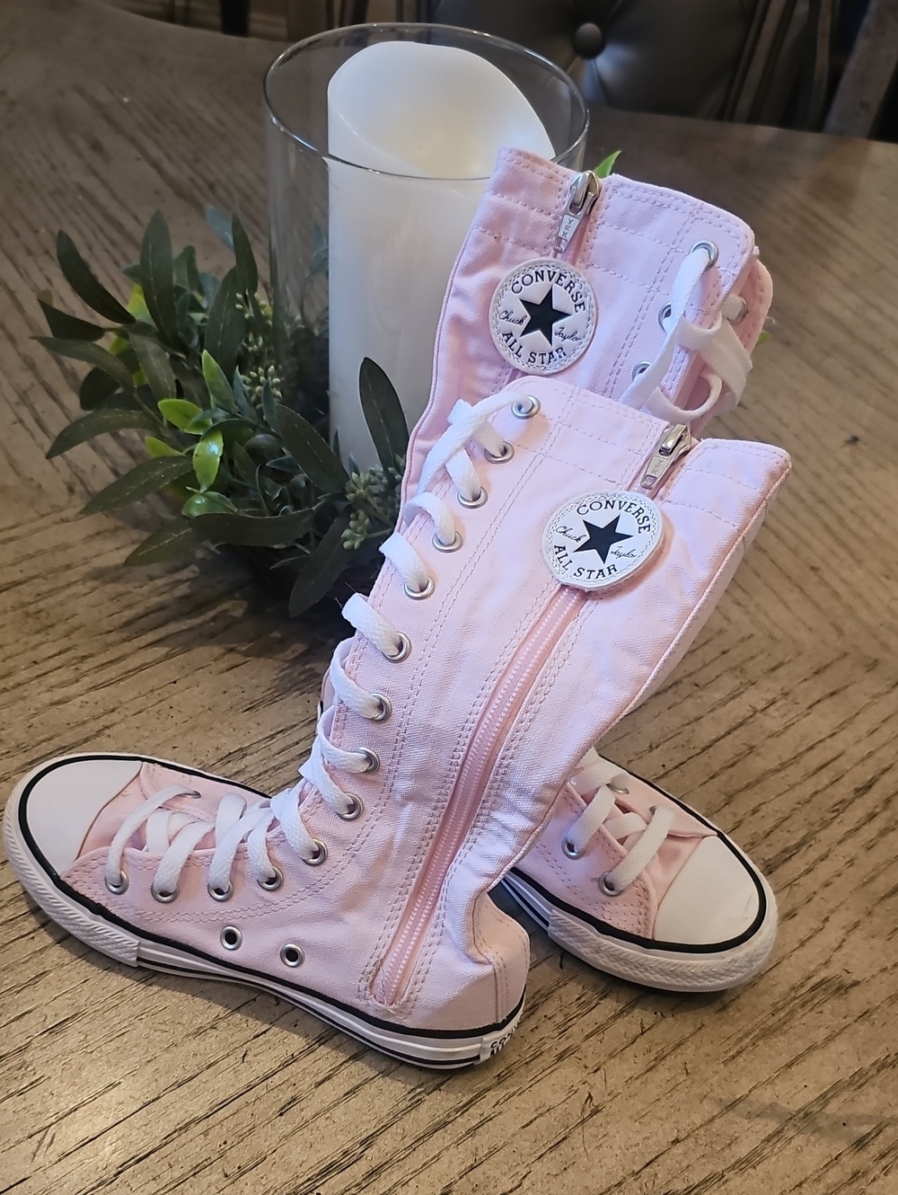 Converse Chuck Taylor All Star High Lace-Up Boots in Light Pink Size 12